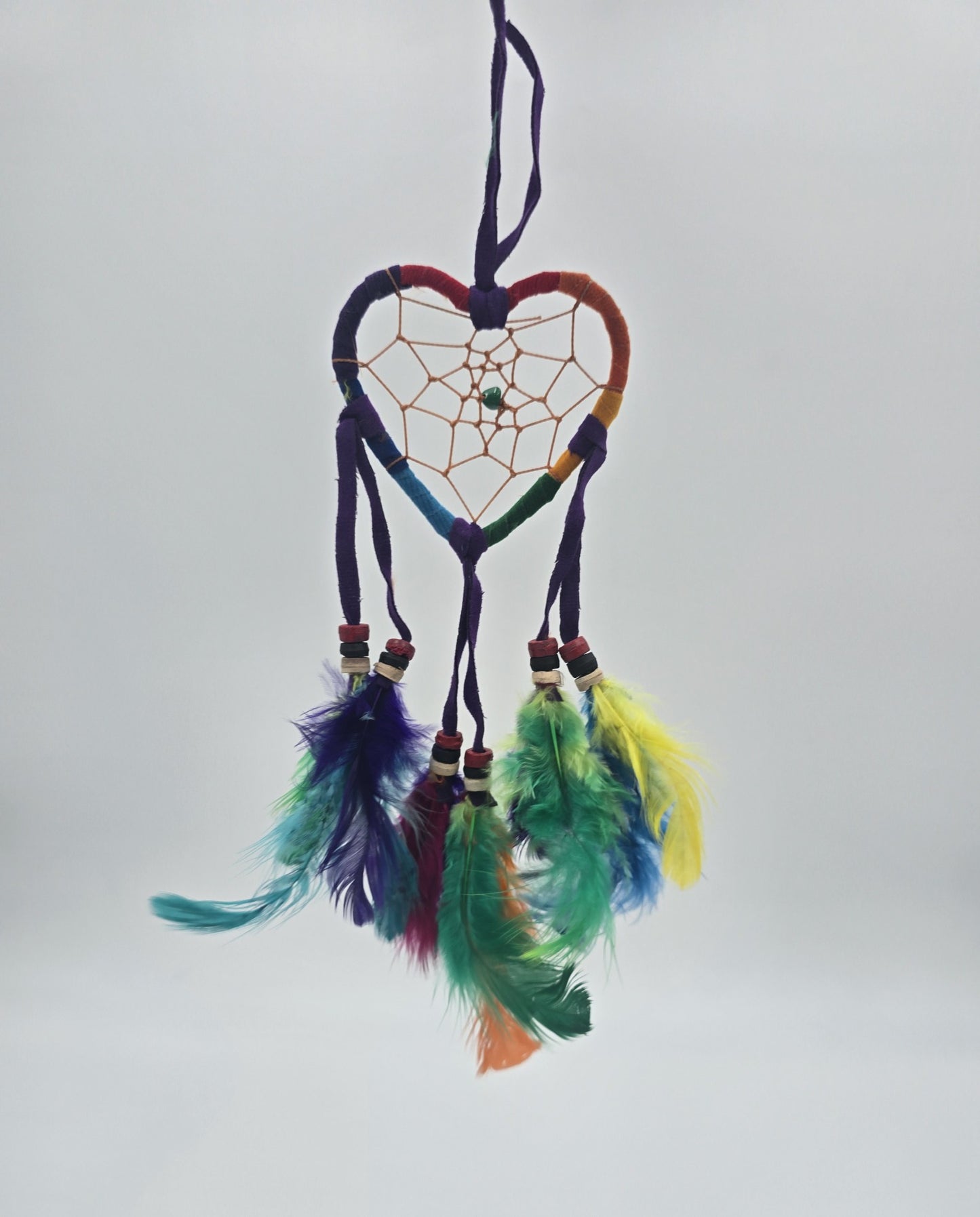 Traumfänger Bali 20x7x0,5cm Dreamcatcher Herz Rund Regenbogen bunt Rückspiegelanhänger