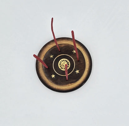 3x Mango Wood Incense Plates 10cm (Cones &amp; Frankincense) Holders for Incense Cones, Wooden Holders