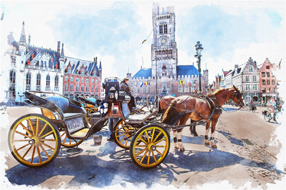 500-piece puzzle: horse-drawn carriage, old town market, 46 x 28 cm, brain training for ages 9 and up