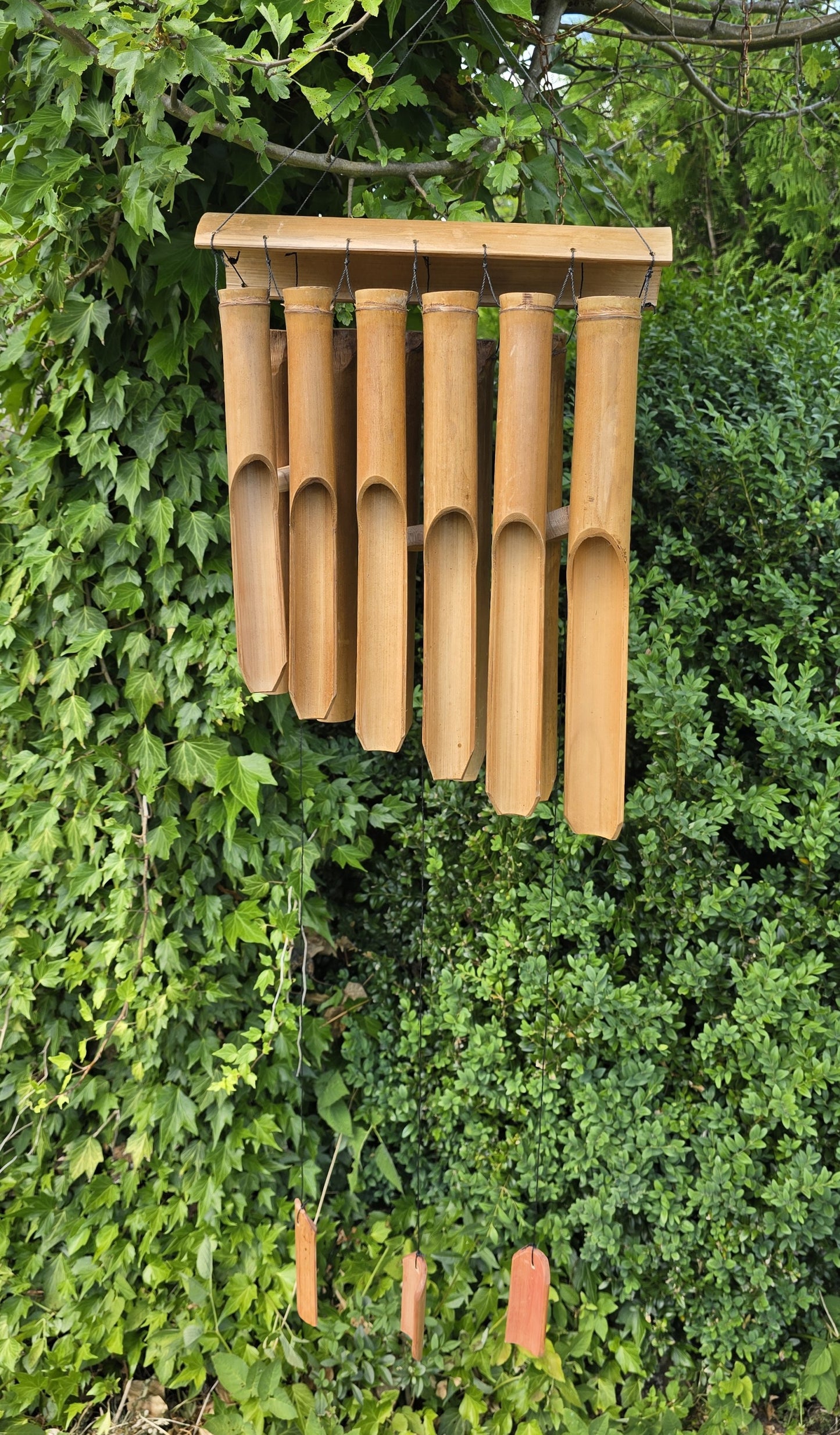 Bambus Windspiel XL 12 Röhren 117x33x 9,5cm braun Klangspiel Windorgel Holzwindspiel