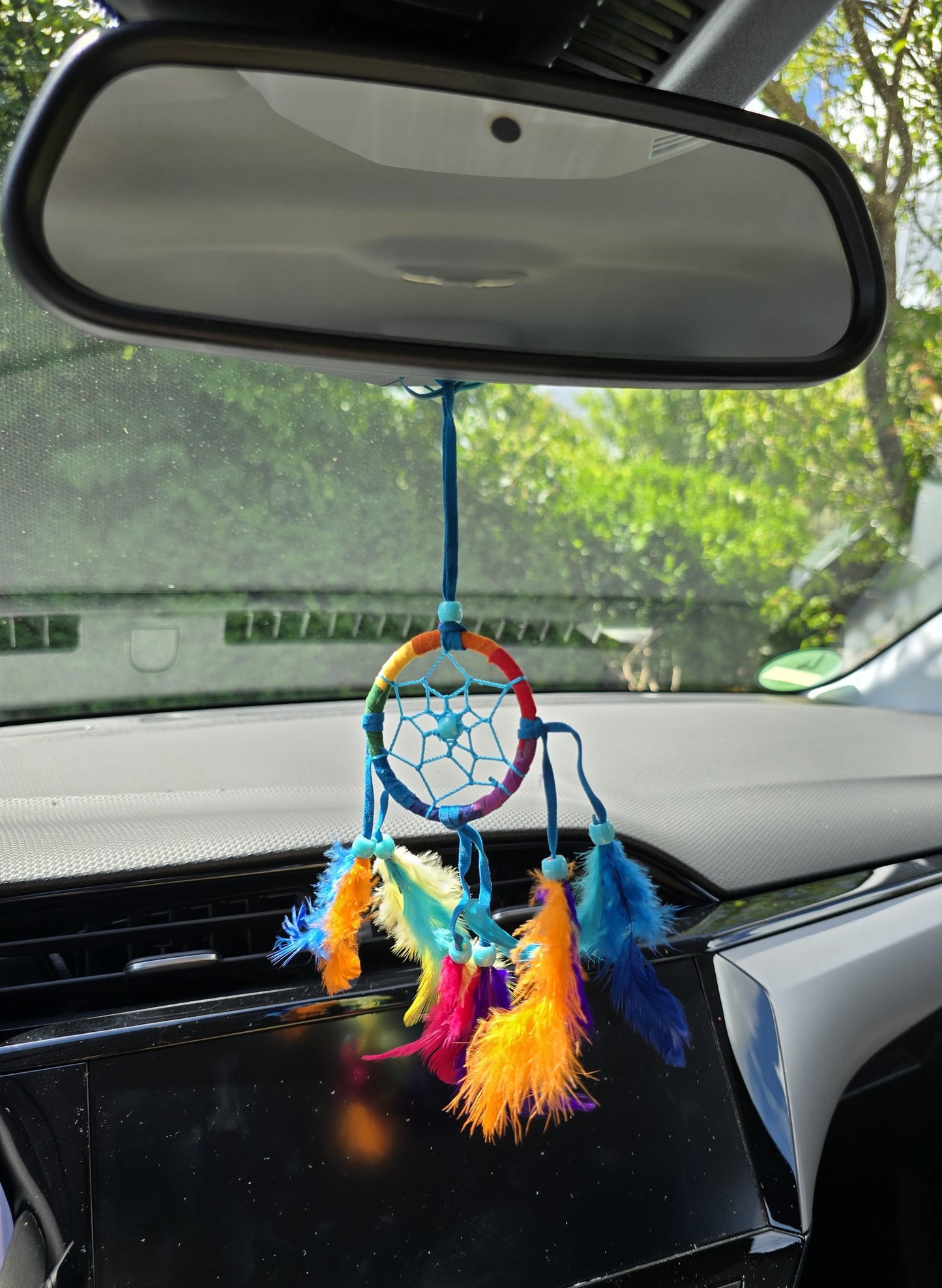 Traumfänger Bali 20x7x0,5cm Dreamcatcher Herz Rund Regenbogen bunt Rückspiegelanhänger