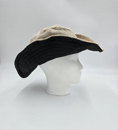 Boho-Festivalhut aus Hanf und Baumwolle geflickt Hellbraun Natur Nepal Unisex