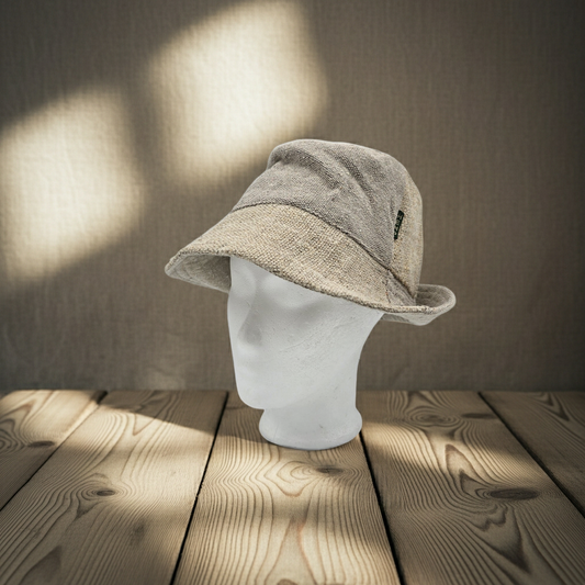 Geflickter Boho-Festivalhut Hanf Baumwolle Hellbraun Natur Nepal Unisex