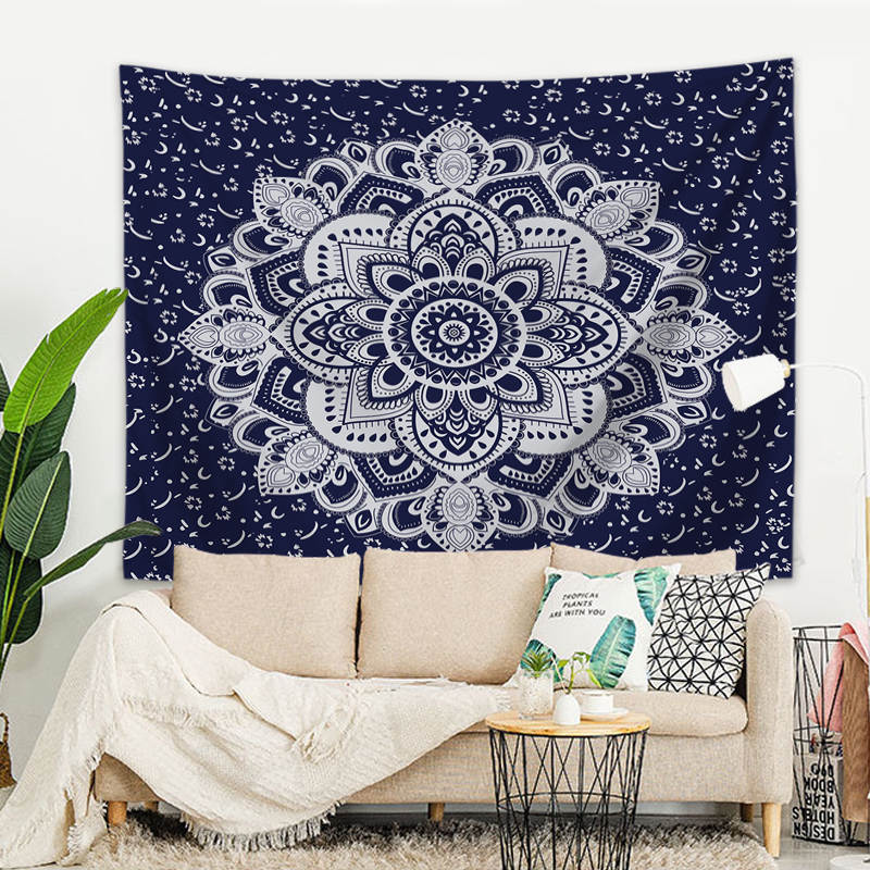 Wandbehang Mandala indisch 200 x 150 cm Blau Polyester Wandtuch Wandteppich Tapisserie 