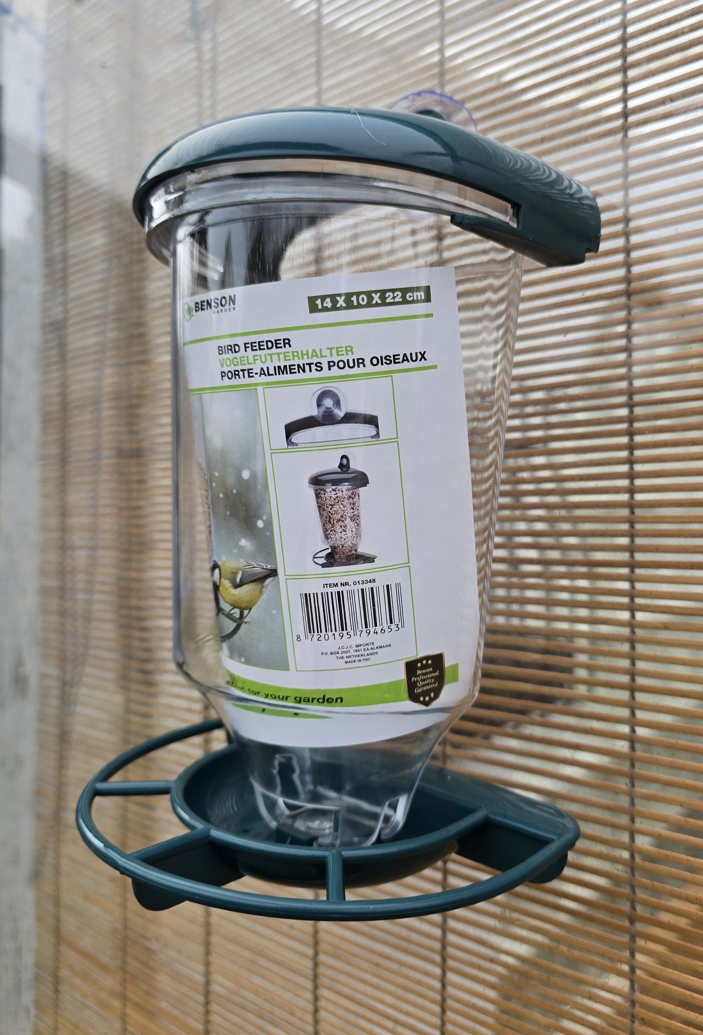 Vogelfutterstation mit Saugnapf für Fenster Dunkelgrün 14x10,5x22,5 cm Futterspender