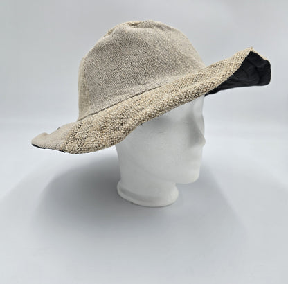 Boho-Festivalhut aus Hanf und Baumwolle geflickt Hellbraun Natur Nepal Unisex