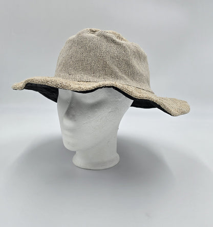 Boho-Festivalhut aus Hanf und Baumwolle geflickt Hellbraun Natur Nepal Unisex