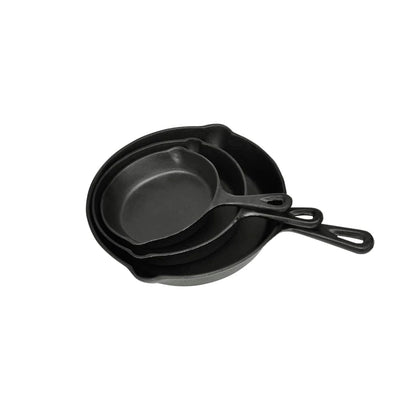 BBQ Frying Pan Set, 3-Piece, Cast Iron Grill Pans, Black
