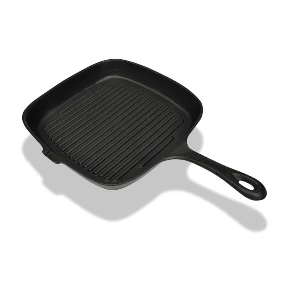 Grillpfanne Gusseisen 36 x 24 x 3 cm Schwarz Pfanne mit Stiel BBQ-Pfanne