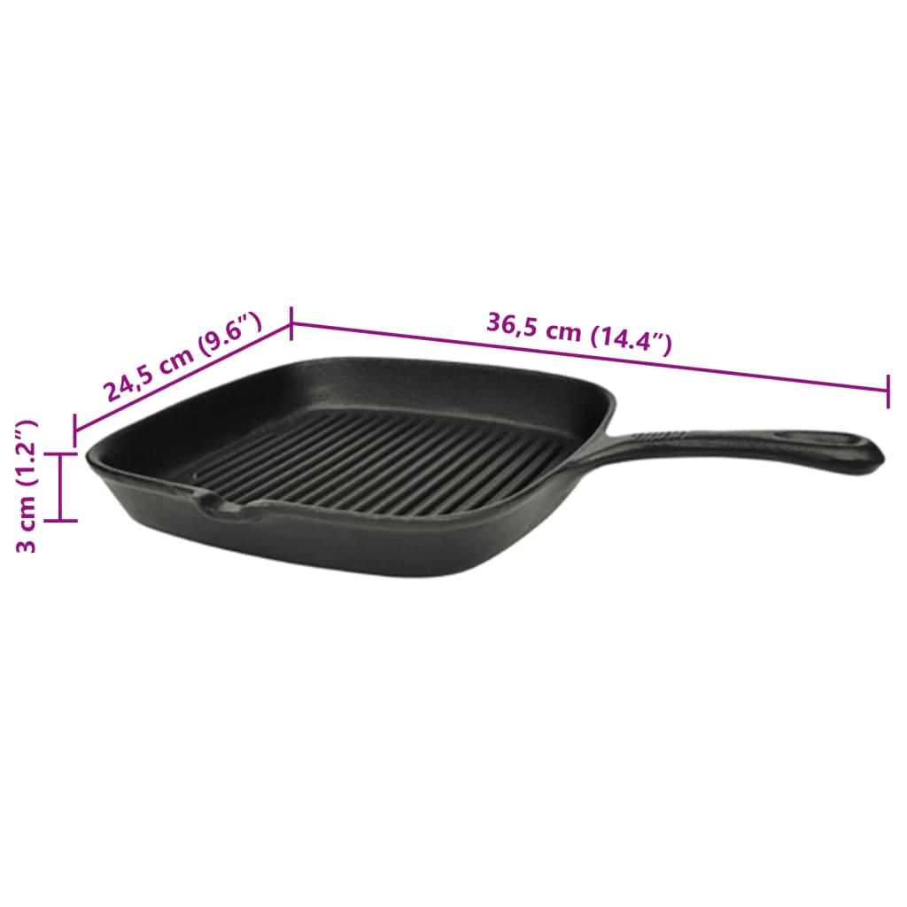 Grillpfanne Gusseisen 36 x 24 x 3 cm Schwarz Pfanne mit Stiel BBQ-Pfanne