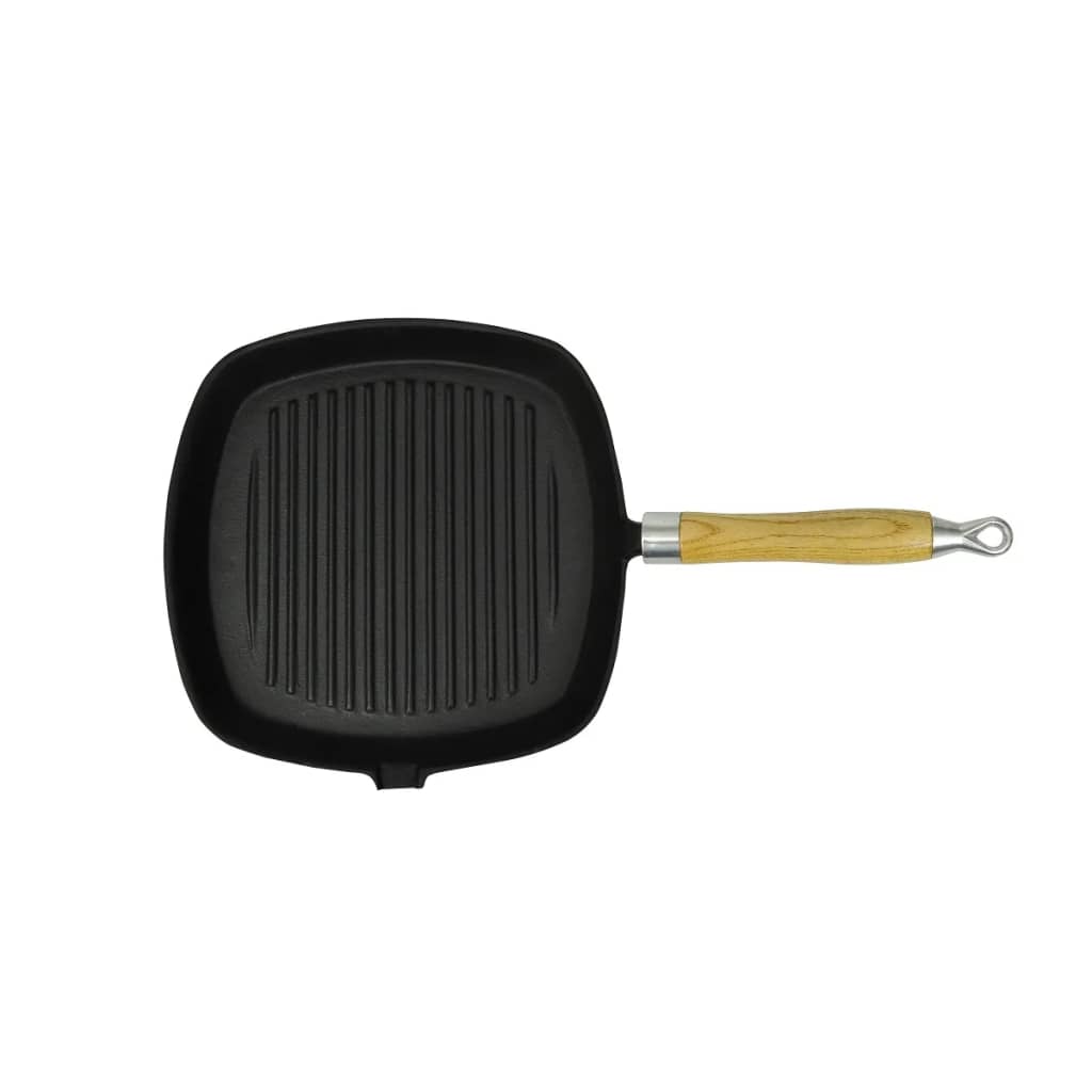 Grillpfanne mit Holzgriff Gusseisen 20 x 20 cm Schwarz Bratpfanne