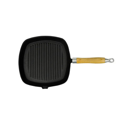 Grill pan with wooden handle, cast iron, 20 x 20 cm, black frying pan