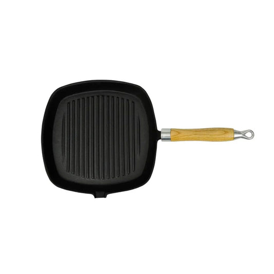 Grillpfanne mit Holzgriff Gusseisen 20 x 20 cm Schwarz Bratpfanne