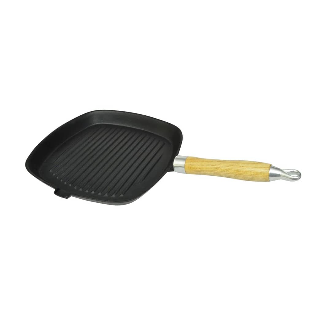Grillpfanne mit Holzgriff Gusseisen 20 x 20 cm Schwarz Bratpfanne