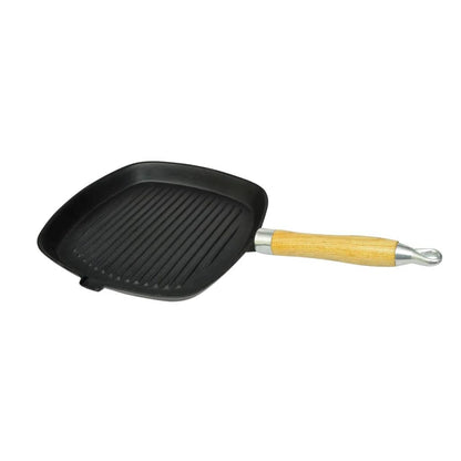 Grill pan with wooden handle, cast iron, 20 x 20 cm, black frying pan