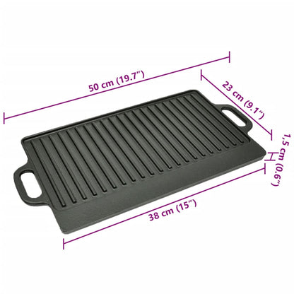 Reversible cast iron griddle plate, 50 x 23 cm, non-stick coated, durable