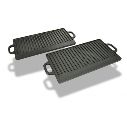 Grill plate 2x reversible cast iron plate 46 x 23 cm non-stick coated durable