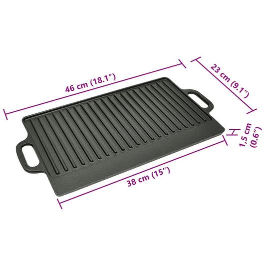 Grillplatte 2x Wendeplatte Gusseisen 46  x 23 cm Antihaftbeschichtet Langlebig