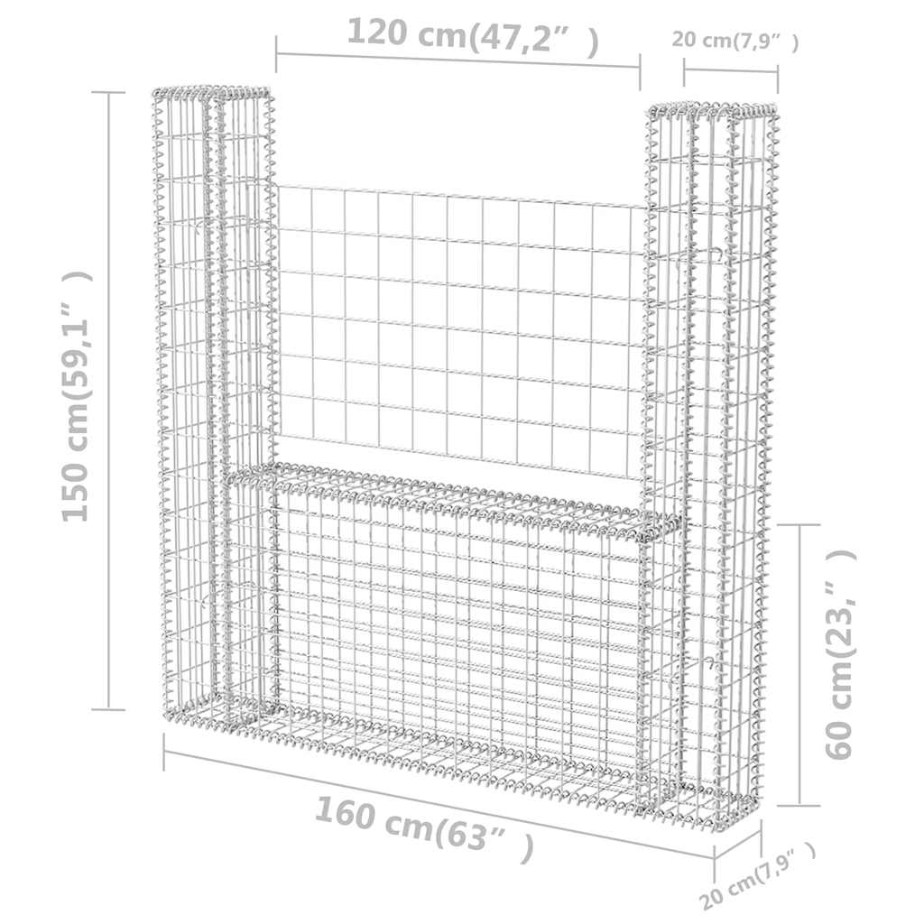 Gabionenzaun U-Form Stahl 160x20x150 cm Steinkorb Gabionenwand verzinkt Element