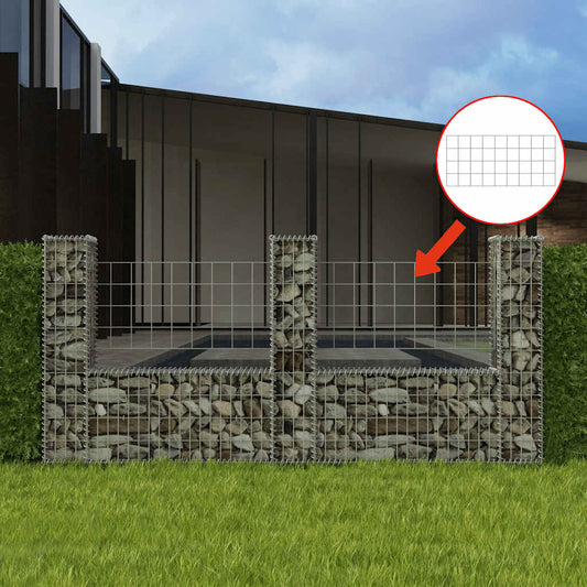 Gabionenzaun U-Form Stahl 240x20x100 cm Steinkorb Gabionenwand verzinkt Element