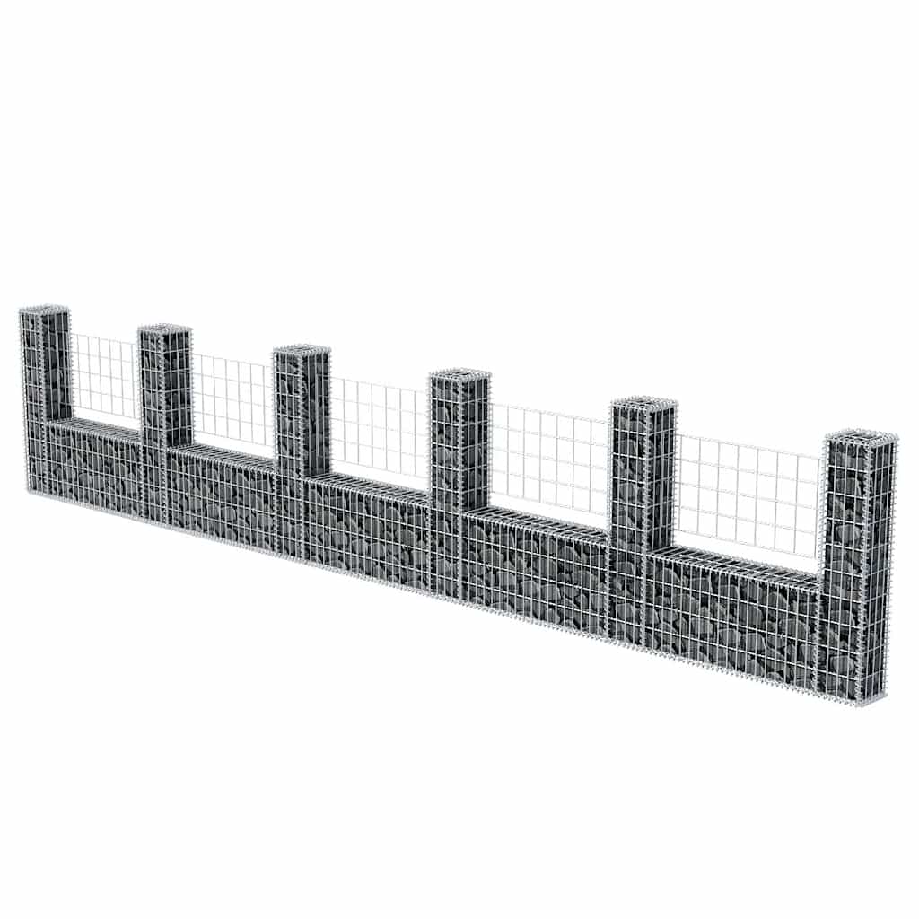 Gabionenzaun U-Form Stahl 570x20x100 cm Steinkorb Gabionenwand verzinkt Element