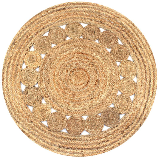 Teppich rund Flechtmuster Jute 90 cm Rund Retro Boho natur braun