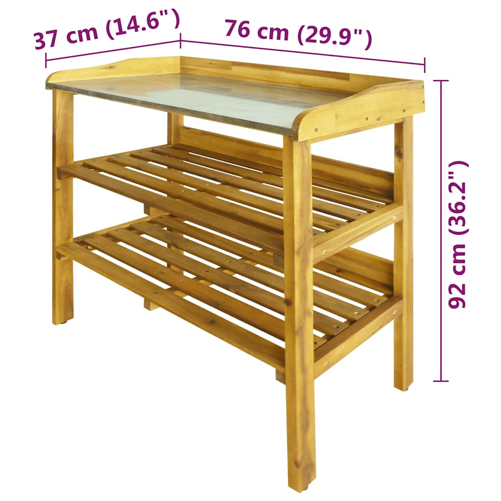 Pflanztisch 2 Ablageböden Akazie 76 x 37 x 92 cm Massivholz Zink Arbeitstisch