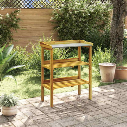 vidaXL Planting Table with 2 Shelves, Acacia Solid Wood and Zinc