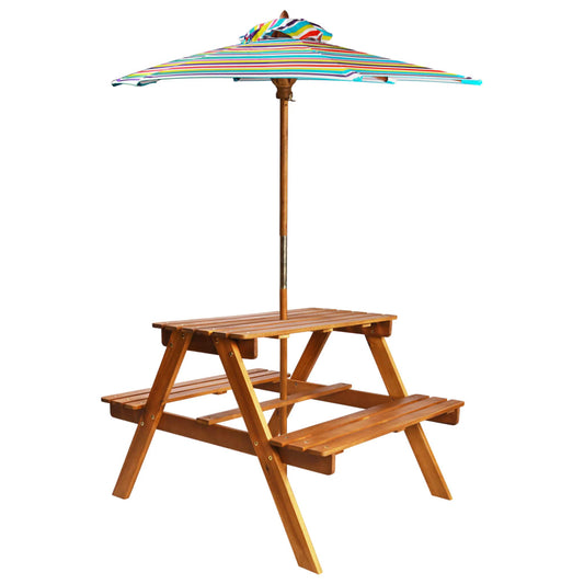 Picknicktisch Kinder Gartengarnitur Sonnenschirm 79x90x60cm Massivholz Akazie