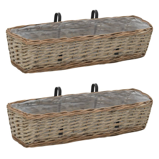 Balkon-Blumenkasten Pflanzkübel 2 Stk. Weide Handarbeit 60 cm braun hängend