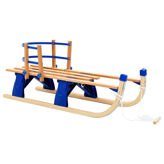 Klappschlitten mit Rückenlehne Holz 110 cm Holzschlitten klappbar faltbar blau