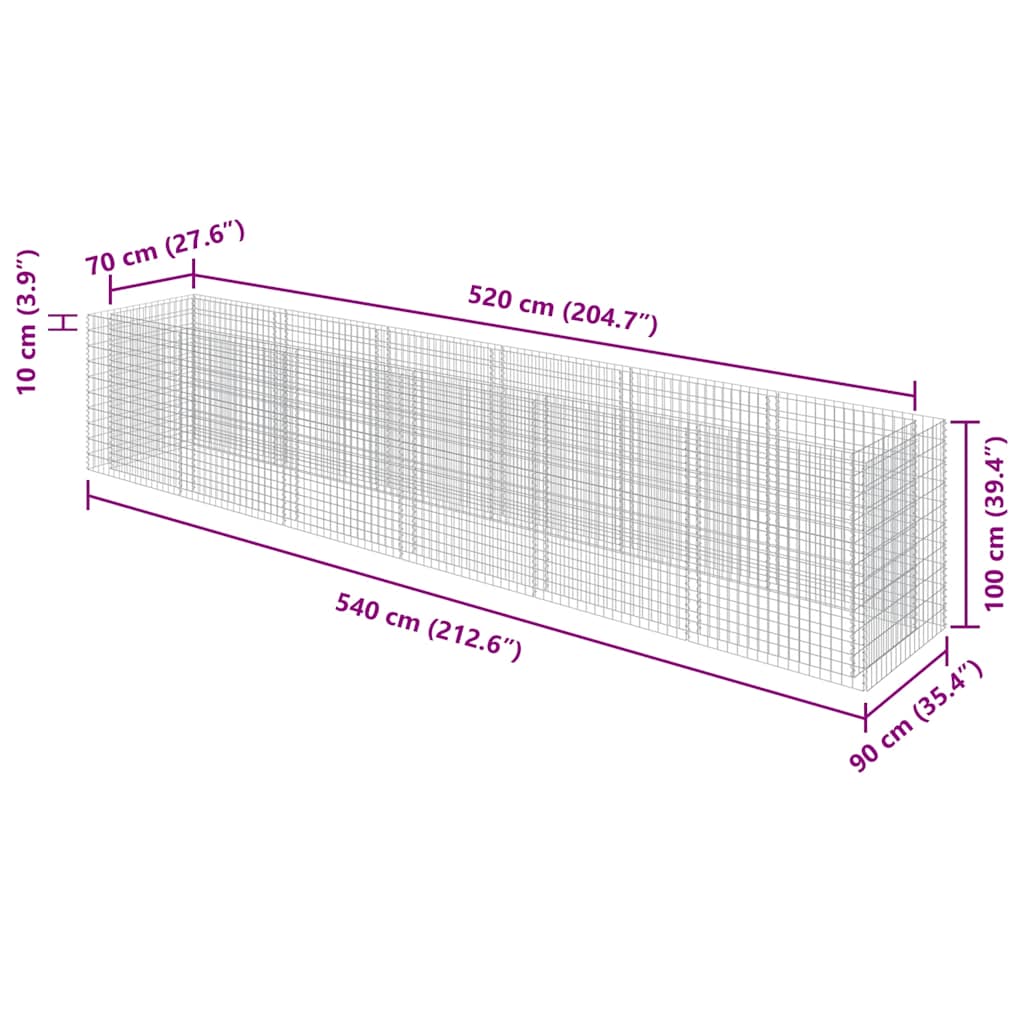 Gabionen Hochbeet Stahl 270×90×100 cm Steinkorb Pflanzkübel Blumenbeet