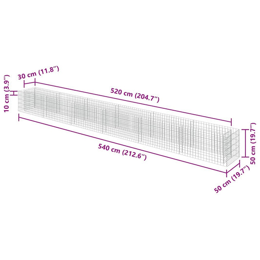 Gabionen Hochbeet Verzinkter Stahl 540x50x50 cm Steinkorb Blumenbeet Pflanzkübel