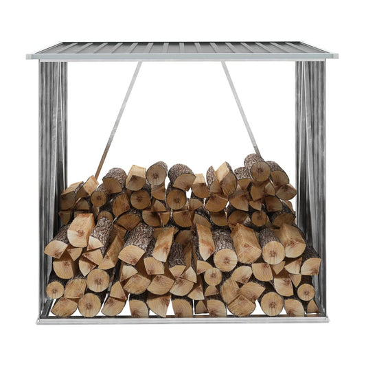 Brennholzlager Verzinkter Stahl 163x83x154 cm Grau Holzlager Feuerholz
