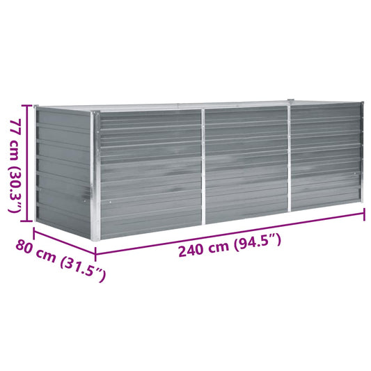 Garten-Hochbeet Verzinkter Stahl 240x80x77 cm Grau Blumenkasten Pflanzkübel