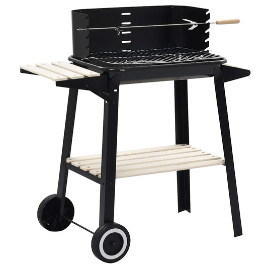 Holzkohlegrill Standgrill mit Rädern 83 x 44 x 87 cm Schwarz mit Holzablagen