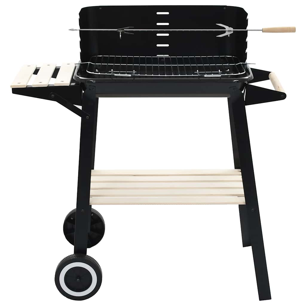 Holzkohlegrill Standgrill mit Rädern 83 x 44 x 87 cm Schwarz mit Holzablagen