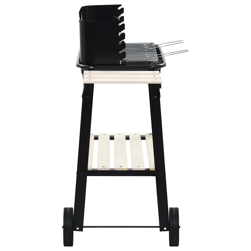 Holzkohlegrill Standgrill mit Rädern 83 x 44 x 87 cm Schwarz mit Holzablagen