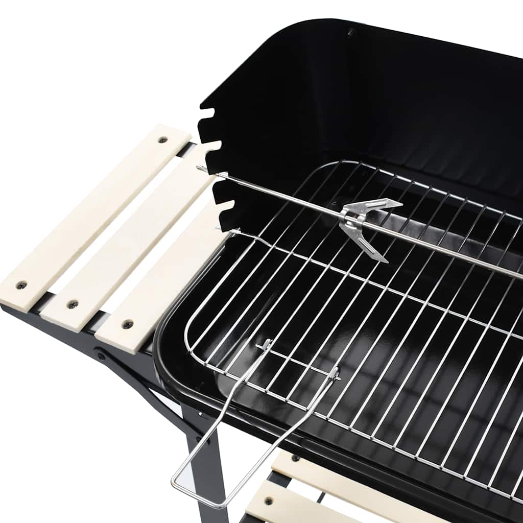 Holzkohlegrill Standgrill mit Rädern 83 x 44 x 87 cm Schwarz mit Holzablagen