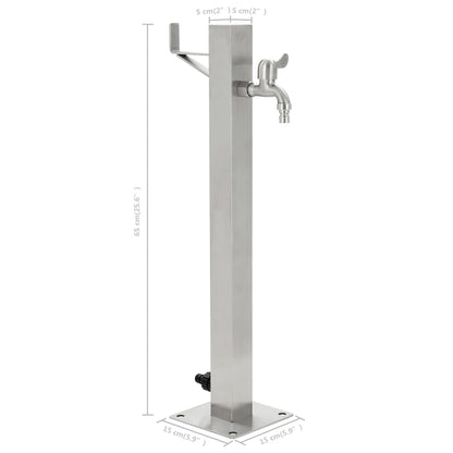 Wasserzapfsäule Edelstahl 5x5x65 cm Garten Wasserhahn Zapfstelle Silber