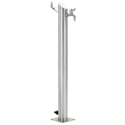 Wassersäule Edelstahl 7,6 x 95 cm Wasserhahn Garten Zapfsäule Silber