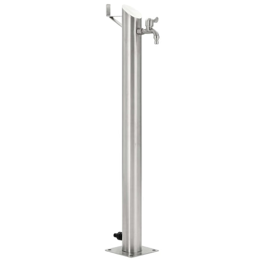 Garten-Wassersäule Edelstahl Rund 7,6 x 95 cm silbern Zapfsäule Wasserspender
