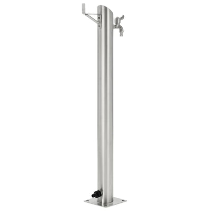 Wassersäule Edelstahl 7,6 x 95 cm Wasserhahn Garten Zapfsäule Silber