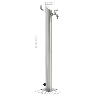 Wassersäule Edelstahl 7,6 x 95 cm Wasserhahn Garten Zapfsäule Silber