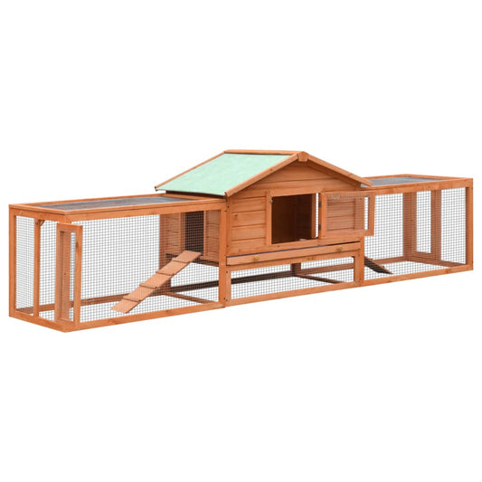 Kaninchenstall 303 x 60 x 86 cm Hasenstall mit Freilauf Holz Massiv