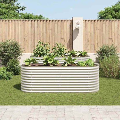 Garden raised bed 240 x 80 x 81 cm Galvanized steel Silver Oval planter