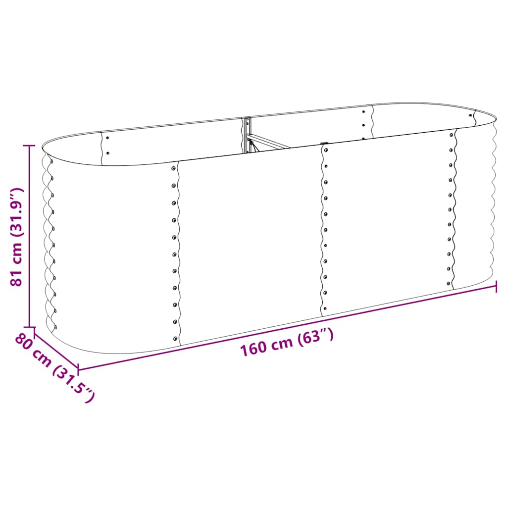 Garden raised bed 240 x 80 x 81 cm Galvanized steel Silver Oval planter