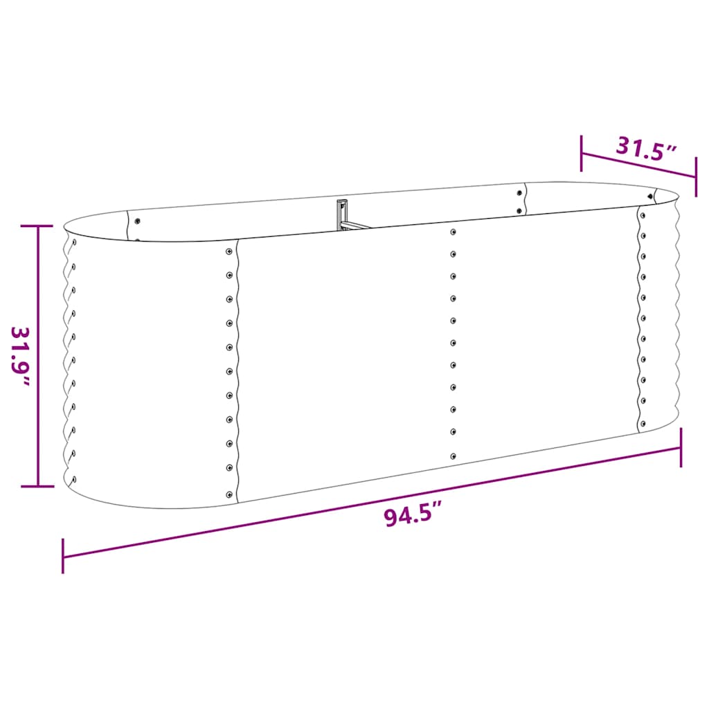 Garden raised bed 240 x 80 x 81 cm Galvanized steel Silver Oval planter