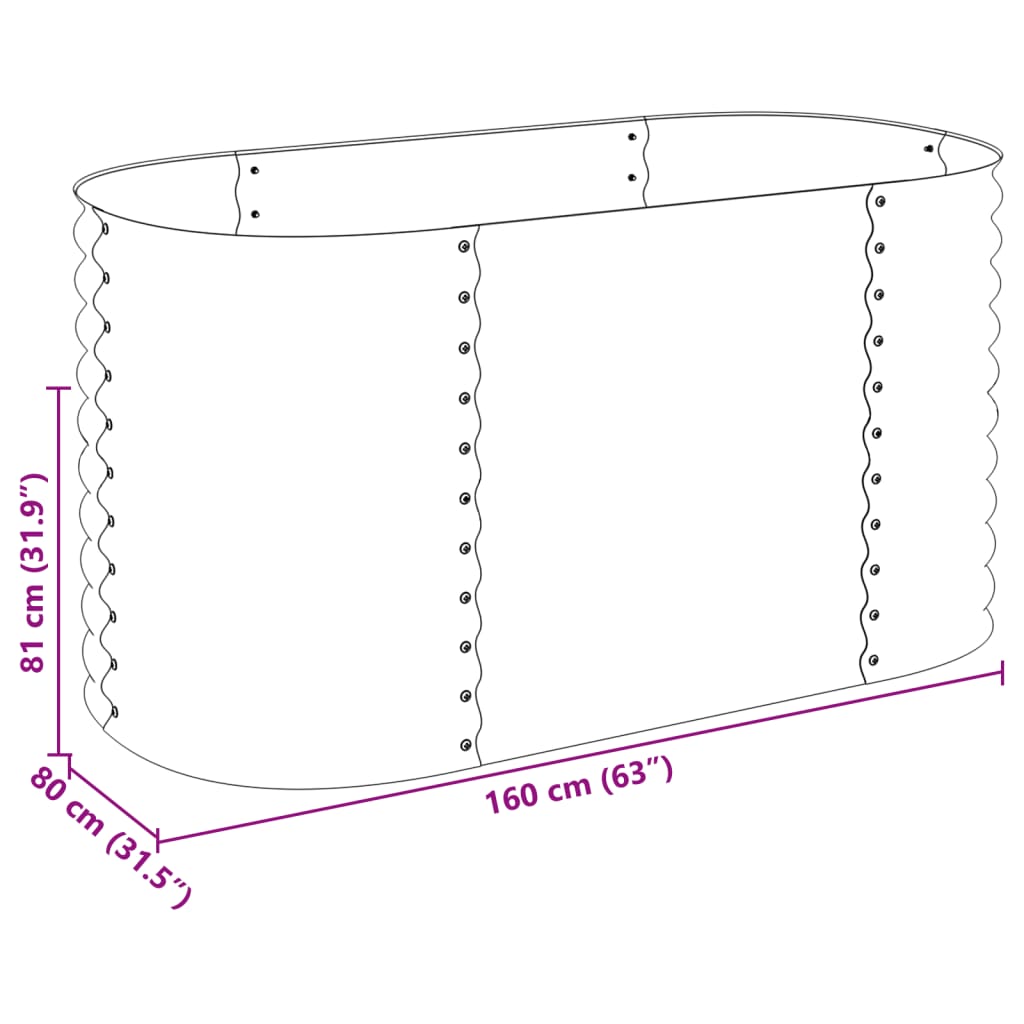 Garten-Hochbeet 160x80x81 cm Verzinkter Stahl Silbern Pflanzkübel oval