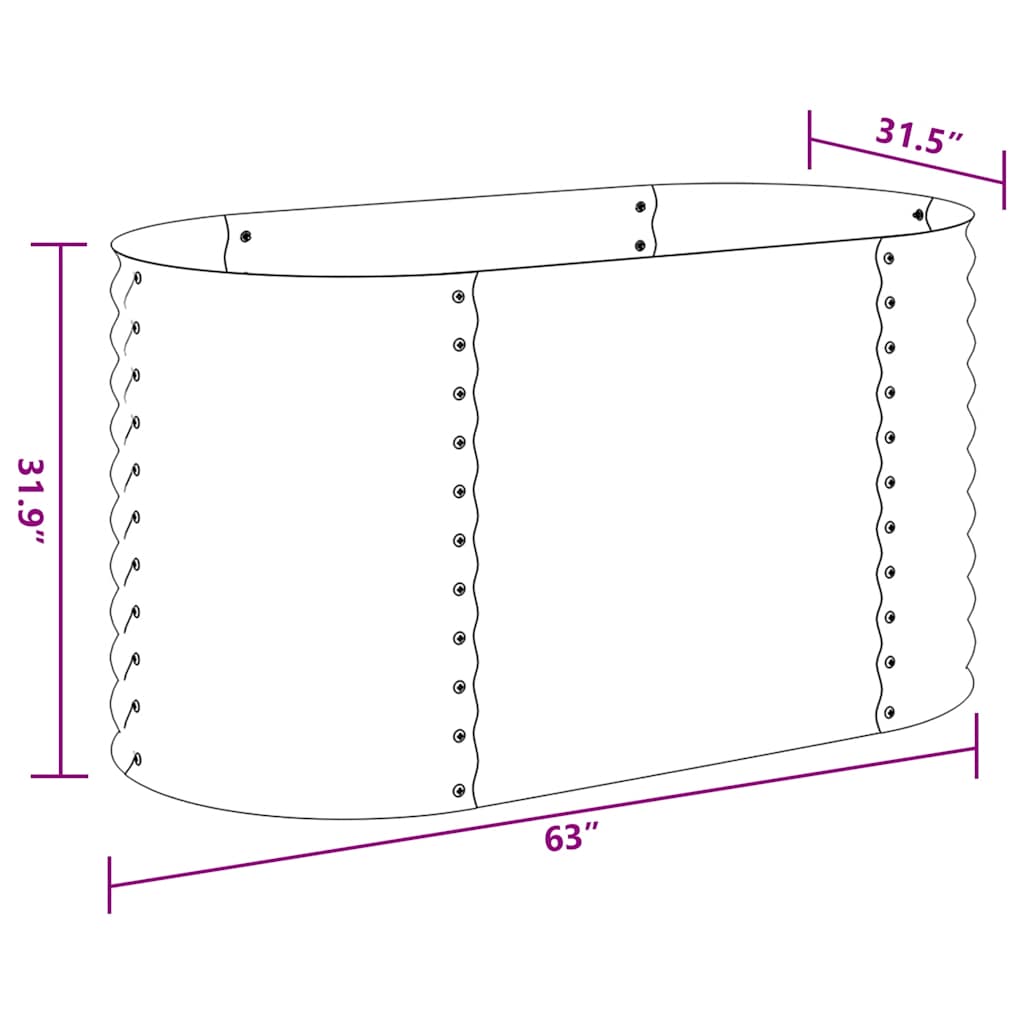 Garden raised bed 160x80x81 cm Galvanized steel Silver Oval planter